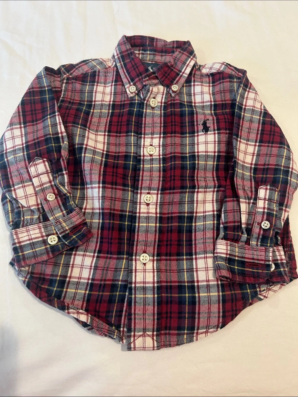 Ralph Lauren Toddler Red Navy White Plaid Button-Down Shirt